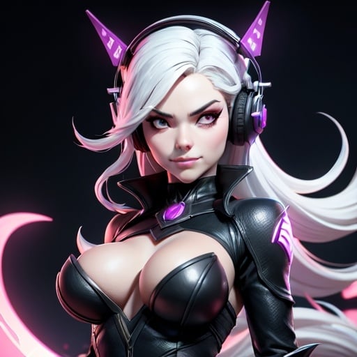 Prompt: from 8 billion peoplein the planet, approximately 20 million people think they are Lady Death from Chaos Comics, wearing a Lady Death style outfit suit and headphones. Looking serious, no emotion, She should have an evil smile expression, looking really furious. Best quality possible, HD , 8K, Lady Death inspered