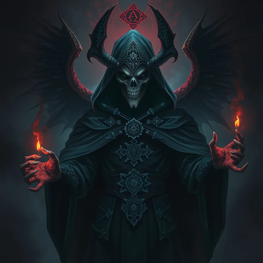 Prompt: Dark necromancer summoner, morbid creation, highres, detailed, gothic style, eerie atmosphere, menacing shadows, arcane symbols, mystical fog, sinister color palette, haunting lighting, necromancy, occult, detailed facial features, intricate robe design, deathly aura, supernatural, supernatural being, dark fantasy, ominous presence