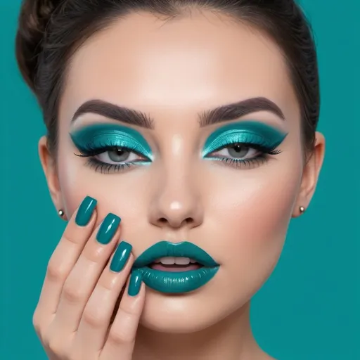 Prompt: makeup and nail  logo that teal blue