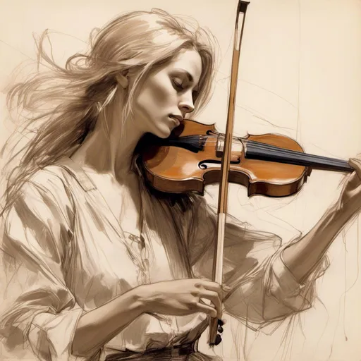 Prompt: <mymodel> pencil-sketch of a woman bard with long blonde hair in a bob, playing a violin, wearing light leather armour,a stunning Donato Giancola masterpiece in artstyle by Anders Zorn and Joseph Christian Leyendecker 