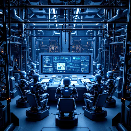 Prompt: robots working in automation systems 