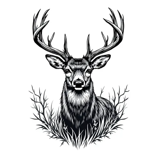 Prompt: create me a deer hunting graphic for a t shirt design just the deer itself with white background

