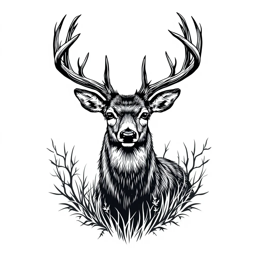 Prompt: create me a deer hunting graphic for a t shirt design just the deer itself with white background

