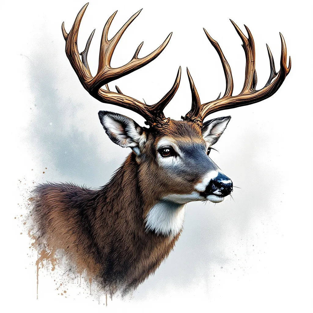 Prompt: create me a deer hunting graphic for a t shirt design just the deer itself with white background

