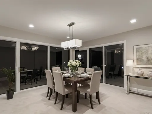 Prompt: Create a formal dining room in this area for 4 people , with little clutter