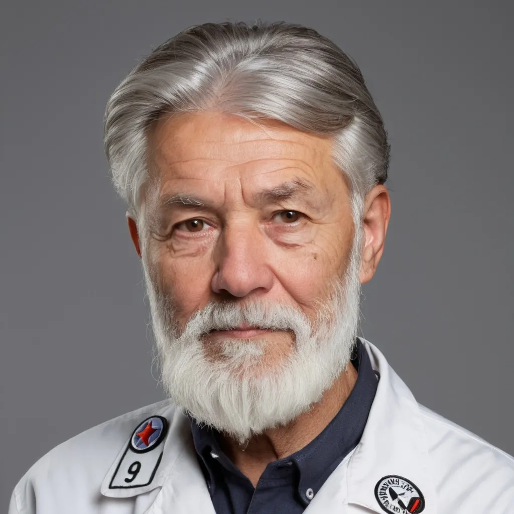 Prompt: A old man in his 60s. wearing a white mechanic uniform. His uniform has ComStar symbol patch. The man’s hair is white and grey. His hair is medium length and well groomed. His beard is short to medium length and well groomed.