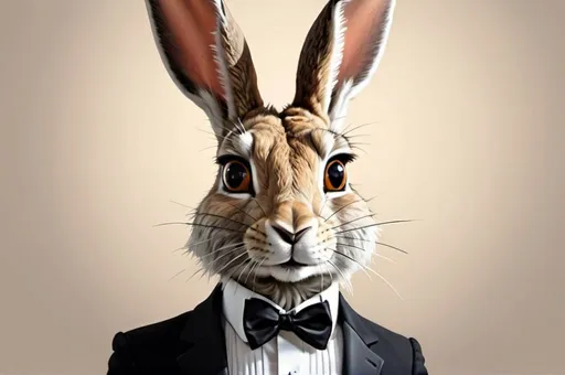 Prompt: Anthropomorphic hare in tuxedo, furry style, anthro, realistic art