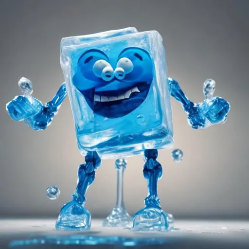 Prompt: ice cube with legs and arms and is angry