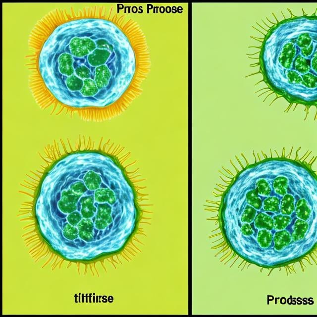 Prompt: Cells undergoing mitosis and meiosis in a comparison of the two processes