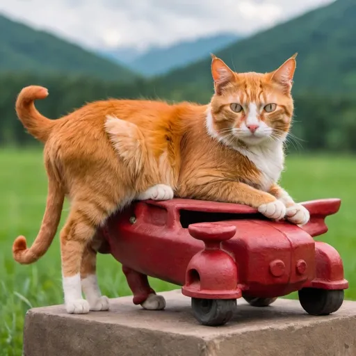 Prompt: A red cat sitting on an ox