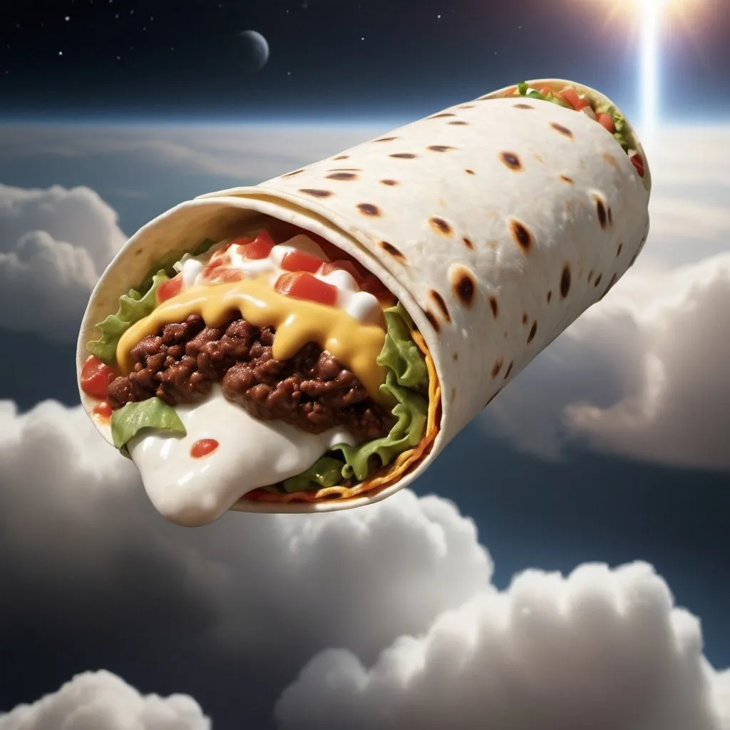 Prompt: hyper-realistic burrito being summoned from the heavens