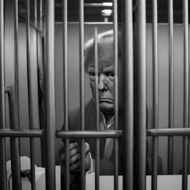 Prompt: Donald Trump behind prison bars.