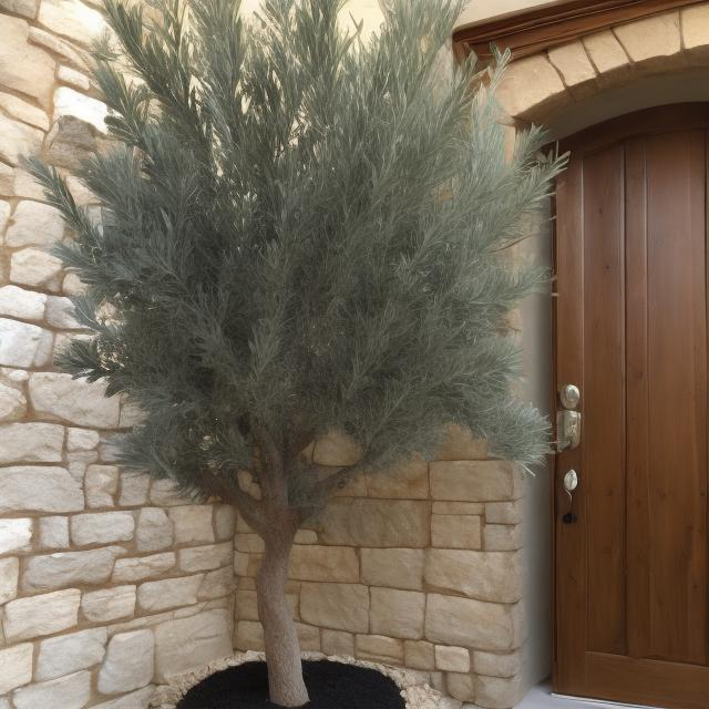 Prompt: Faux olive tree in entry 