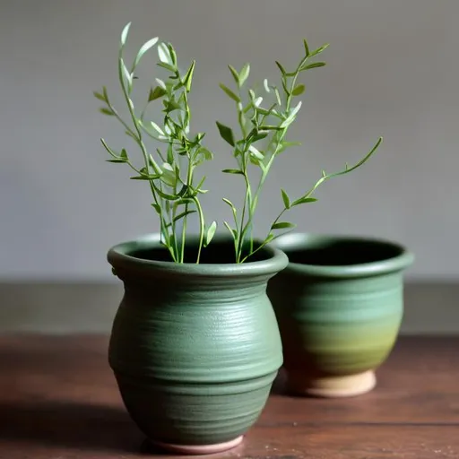 Prompt: Pottery with greenery stems 