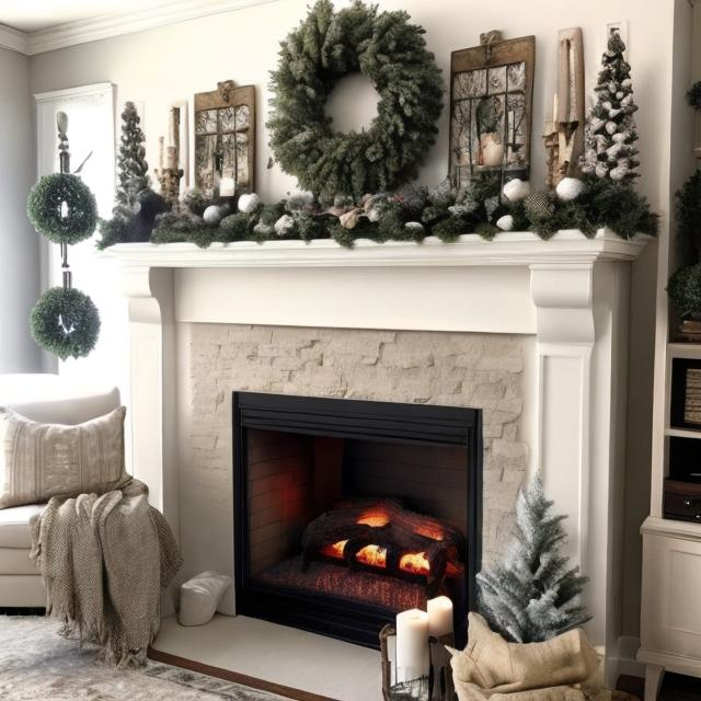 Prompt: fireplace mantle decor 