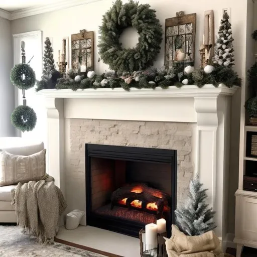 Prompt: fireplace mantle decor 