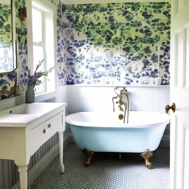 Prompt: Wallpaper trends in the bathroom 
