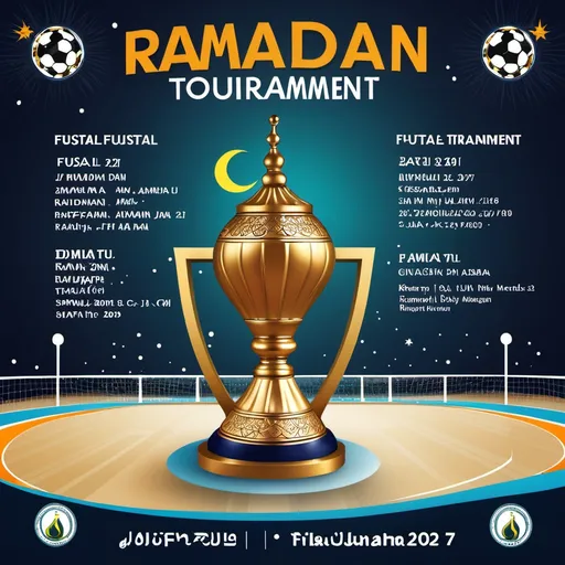 Prompt: ramadan futsal tournament 
poster including date, when and etc no people 

