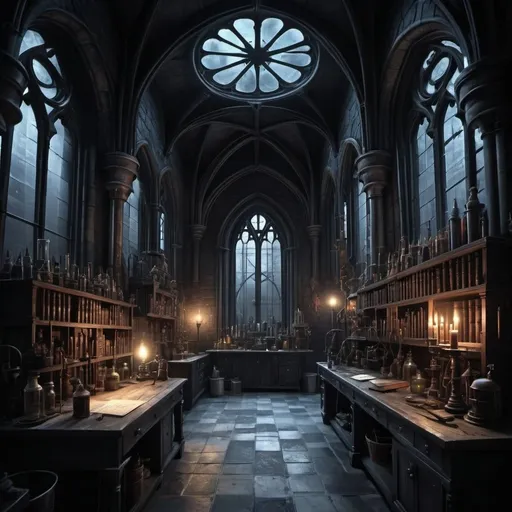 Prompt: fantasy gothic castle laboratory dark spooky