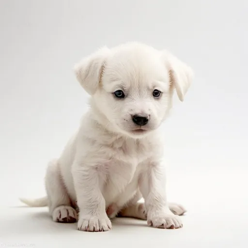 Prompt: tiny white baby puppy cub on a plain white background
