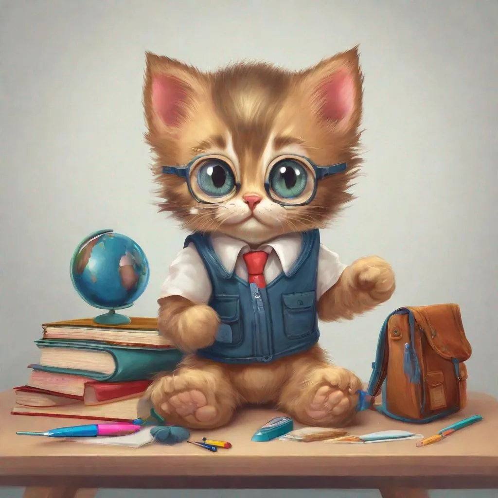 Prompt: Kitten getting ready for school