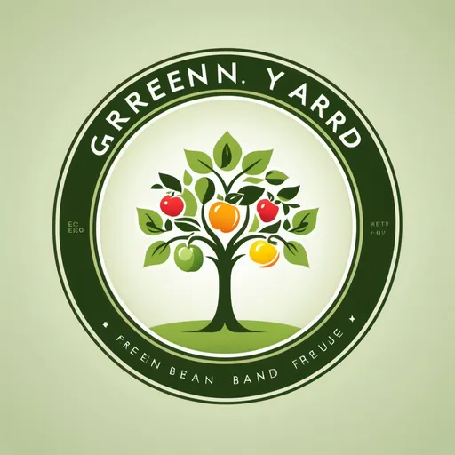 Prompt: (logo design) Modern and clean design, incorporates green tones symbolizing freshness and nature, circular emblem with leaves and fruits, simplistic and elegant, professional typography customizing "Green Yard", suitable for export business, appealing to customers seeking eco-friendly produce, high-quality and vibrant visuals, minimalist approach, memorable and distinctive brand identity.export fruit tree logo