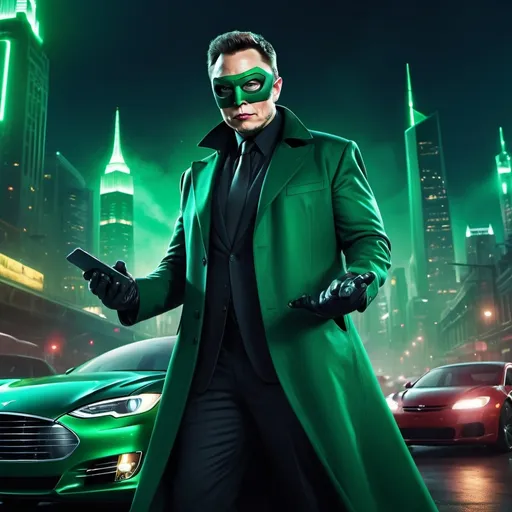 Prompt: Elon Musk as The Green Hornet