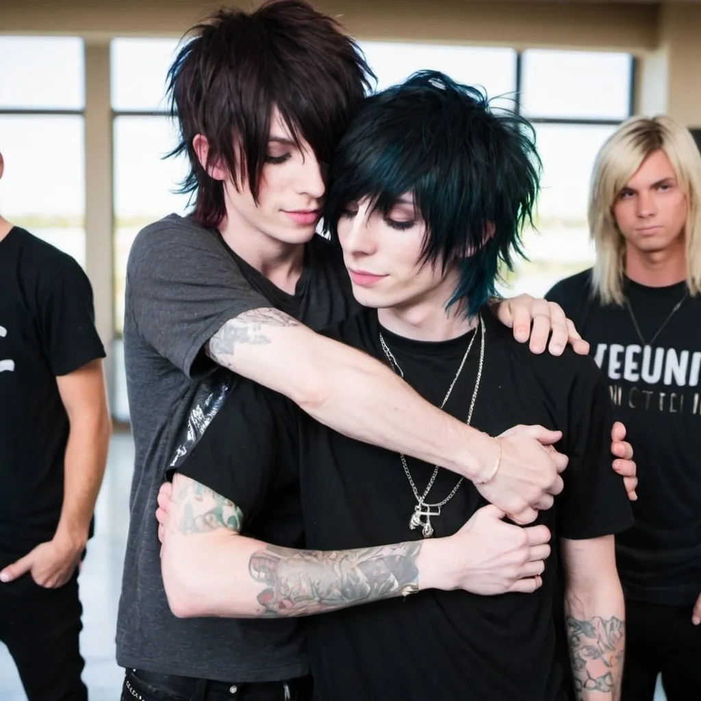 Prompt: johnnie Guilbert and jake webber hug
