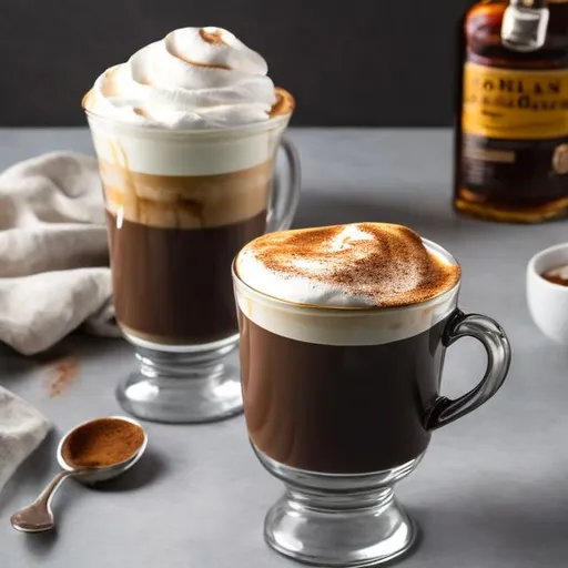 Prompt: coffee mixed with bourbon and whip cream
