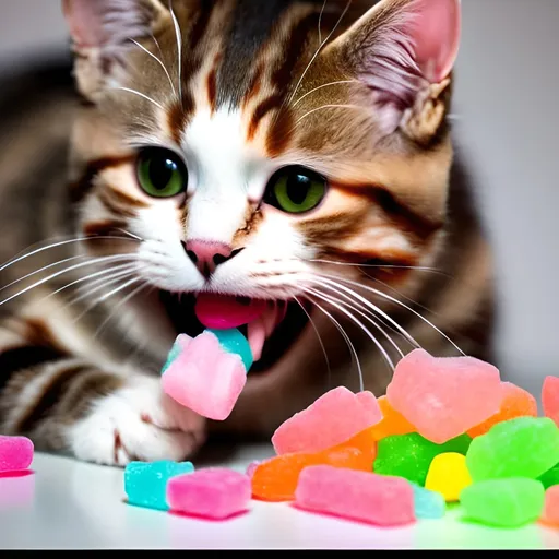 Prompt: Cat that eating candy 