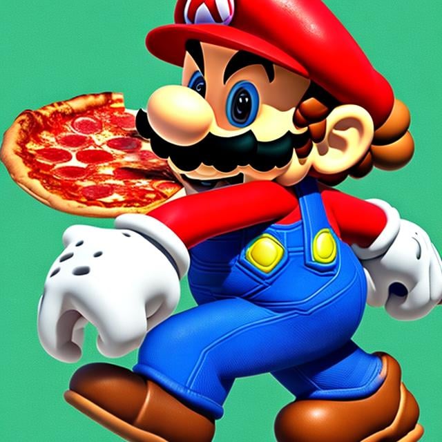 Prompt: Mario eat pizza
