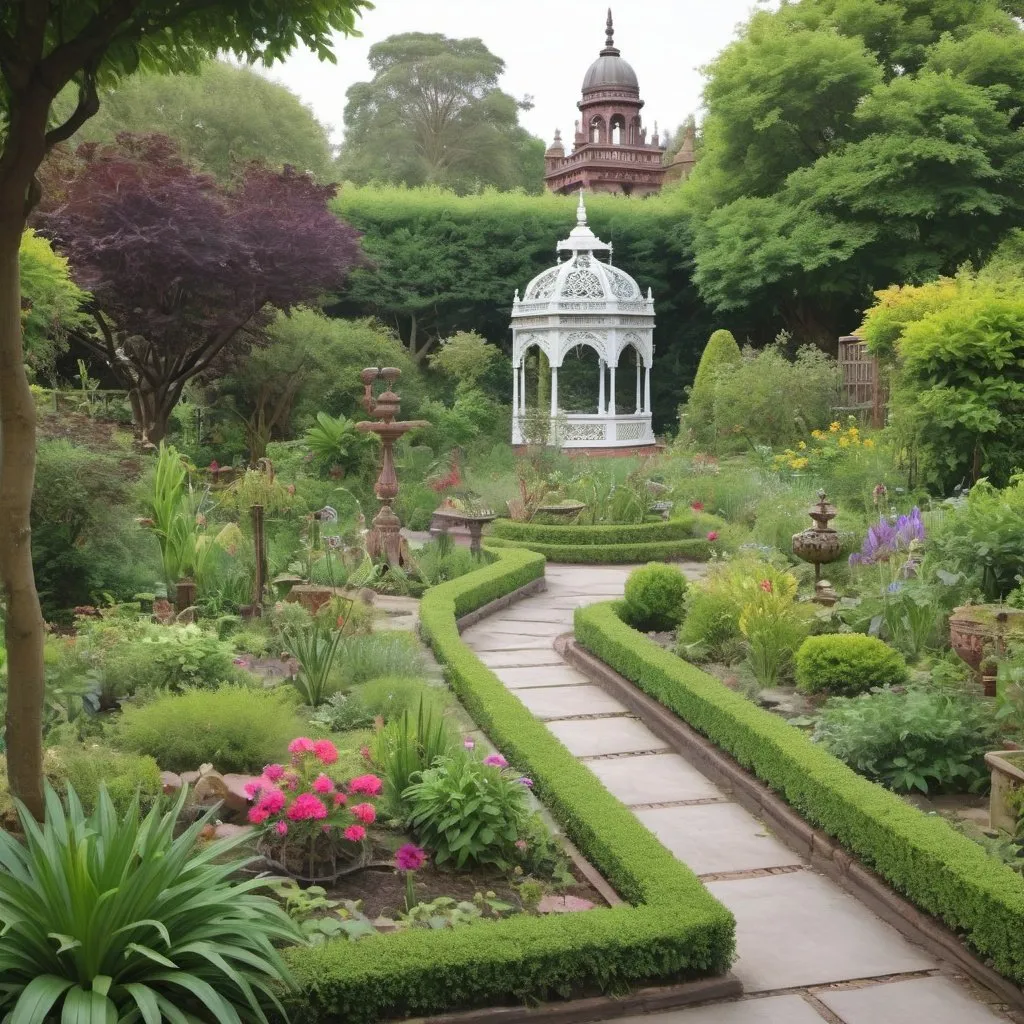 Prompt: victorian garden with hindu values