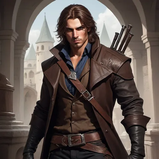 Prompt: Rich Rogue, Brown Hair, Assassin, Epic Fantasy, Man
