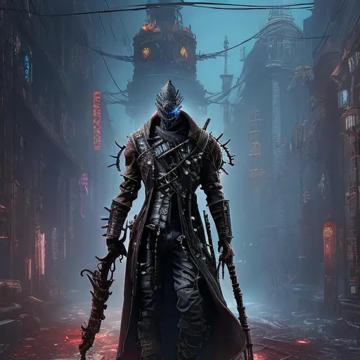 Prompt: cyberpunk, steampunk, bloodborne, temple