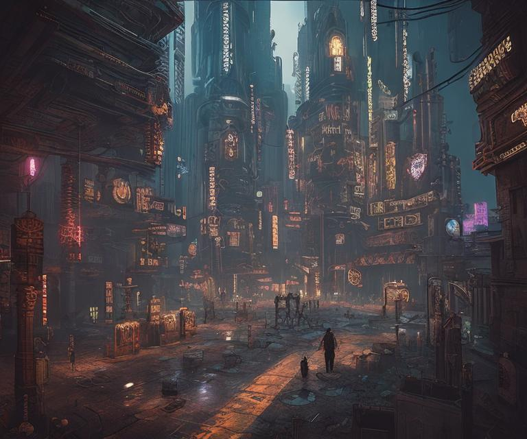 Prompt: cyberpunk, steampunk, gothic, temple