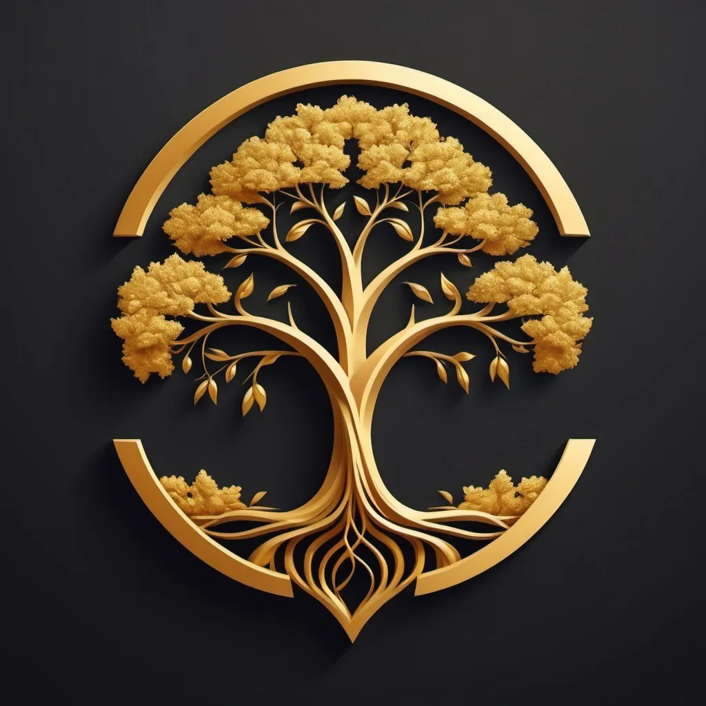 Prompt: make a logo with a curved  c shape on the left side golden williow tree