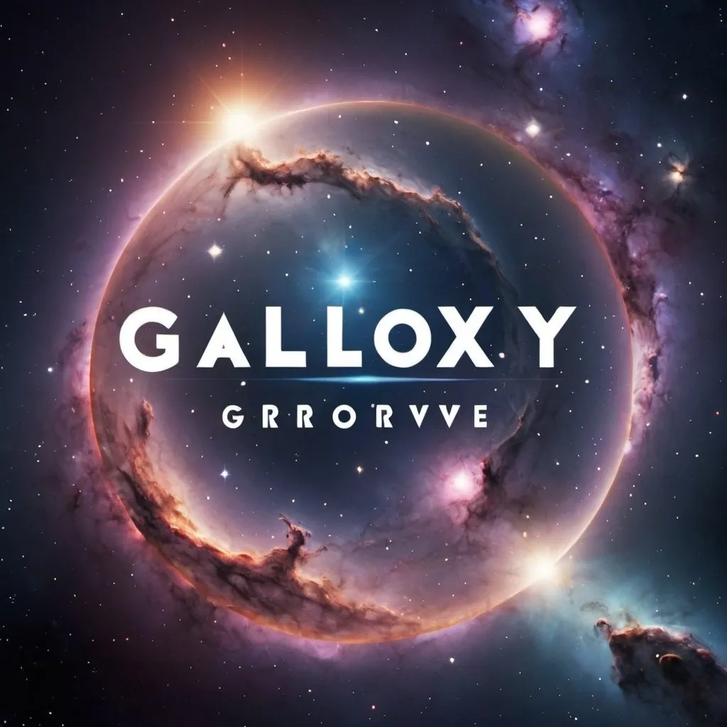 Prompt: GalaxyGrove name in the centre as a text with background picture of outer space