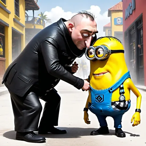 Prompt: gru making out with a jamaican minion with see through clothes

