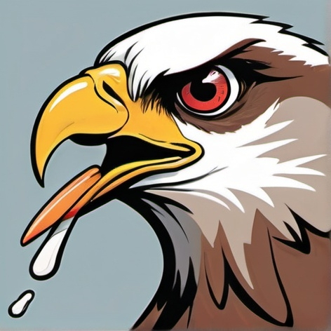 Prompt: Cartoon hawk spitting a loogie. resembling a hand drawn cartoon from the 90s. Big spit ball coming out of beak.