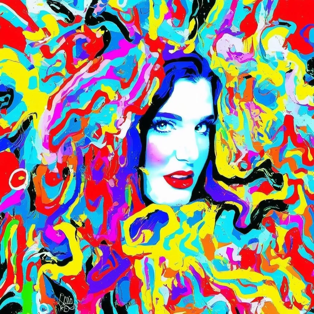 Prompt: Create a cool pop art painting using the face image. Use neon colors