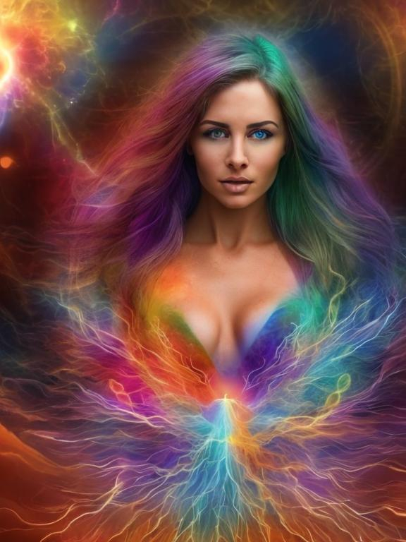 Prompt: A Spiritual experience when you have adhd can turn into a spiraling high. You can go into Mania and psychosis. You are in a state of almost constant bliss, but you are no longer grounded firmly in this reality (stunning woman, realistic)