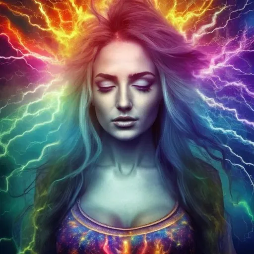 Prompt: A Spiritual experience when you have adhd can turn into a spiraling high. You can go into Mania and psychosis. You are in a state of almost constant bliss, but you are no longer rooted firmly in this reality (stunning woman, realistic)