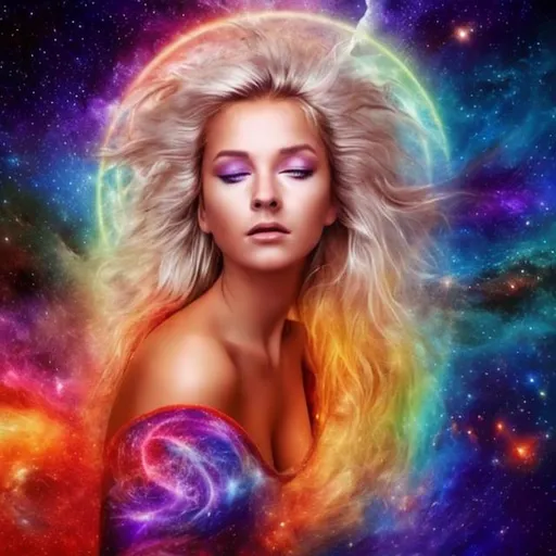 Prompt: A Spiritual experience when you have adhd can turn into a spiraling high. You can go into Mania and psychosis. You are in a state of almost constant bliss, but you are no longer grounded firmly in this reality. You get lost in the rhythm of the universe (blonde stunning woman, realistic)