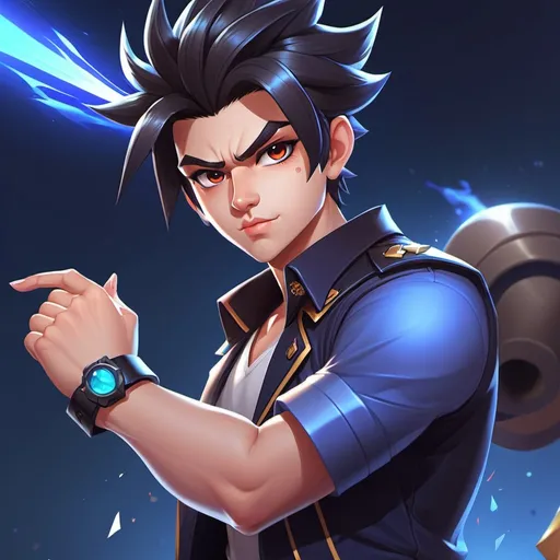 Prompt: Imagen para mi canal de kick mi nombre es RICO juego mobile legends me gustaria algo tipo anime