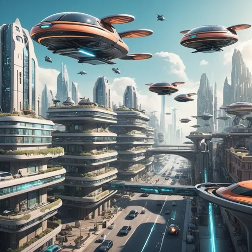 Prompt: futuristic city with hover cars and flying animals