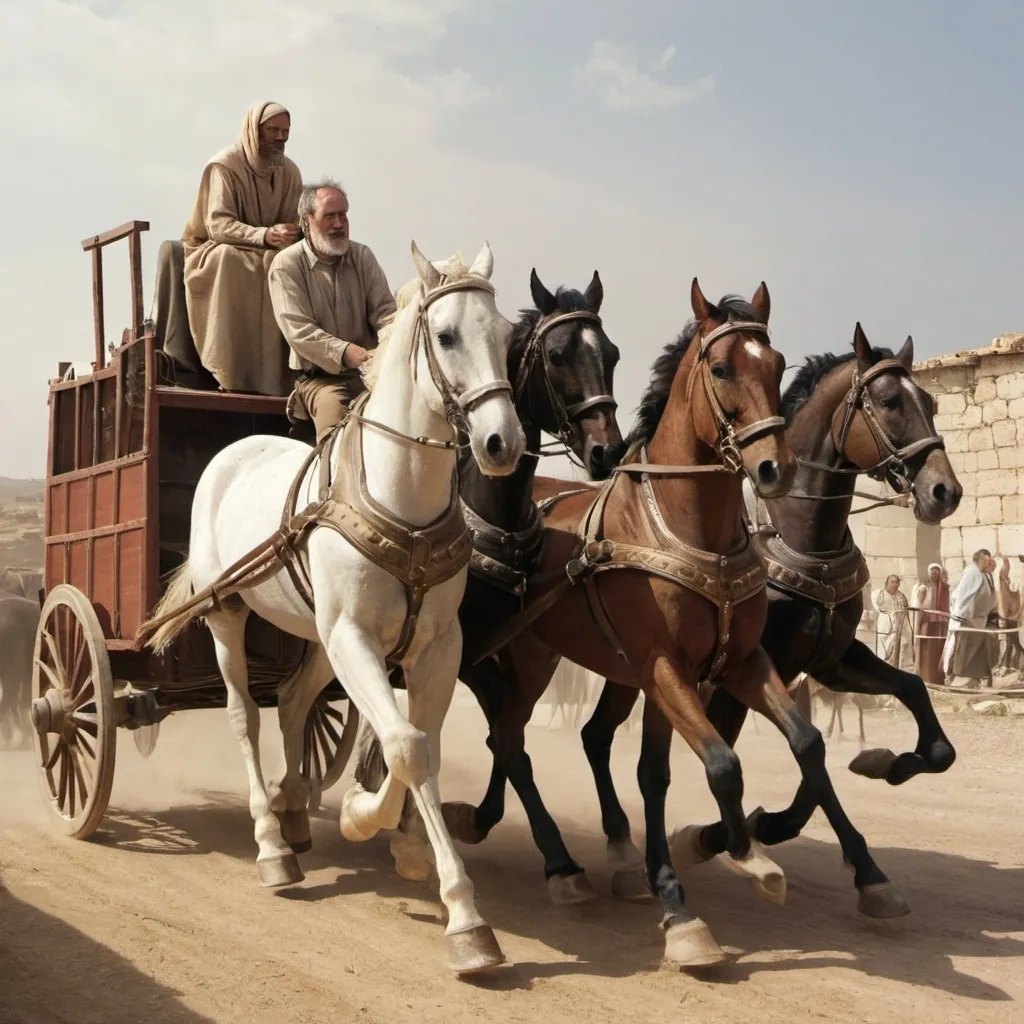 Prompt: the horse chariots of Zachariah