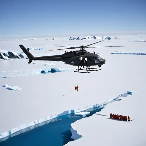 Prompt: Operation High Jump helicopter over Antarctica.