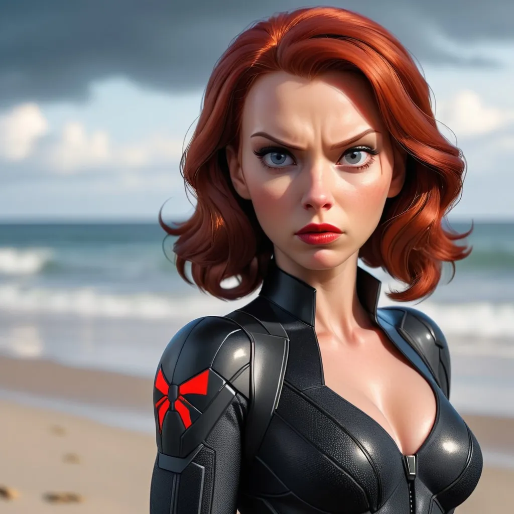 Prompt: Superhero Black Widow, ona beach vacation, dramatic lighting, photorealistic, perfect face