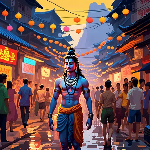 Prompt: <mymodel>, youthful, 18, smiling, in Guangzhou neighborhood narrow streets modern, heavy rain, sunset summer colorful lights, crowded lot of people, cars, south of Yuexiu District, mixed pixelart NES video game style primary colors 128-bit color-scale palette