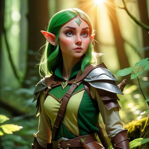 Prompt: Elf ranger in a mystical forest around sunlight
